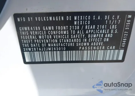 2018 Volkswagen Jetta 1.4T S from USA, damaged, VIN 3VW2B7AJ2JM263010